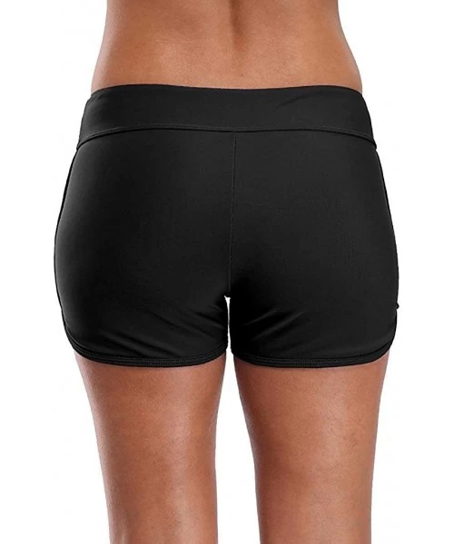 Bottoms Women's Sporty Swim Shorts Solid Board Shorts Boyleg Swim Bottoms - Black - C218KLM3IAT