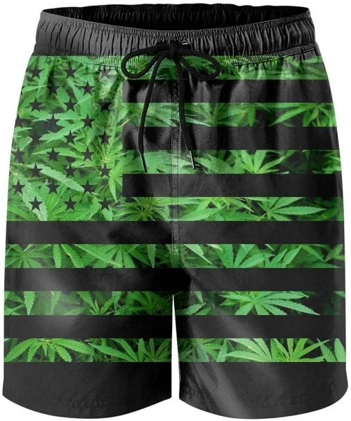 Board Shorts Mens Swim Trunks Rasta Lion Surf Beach Shorts Cargo Short Pants - Weed Usa Flag - CZ18TDOWH3M