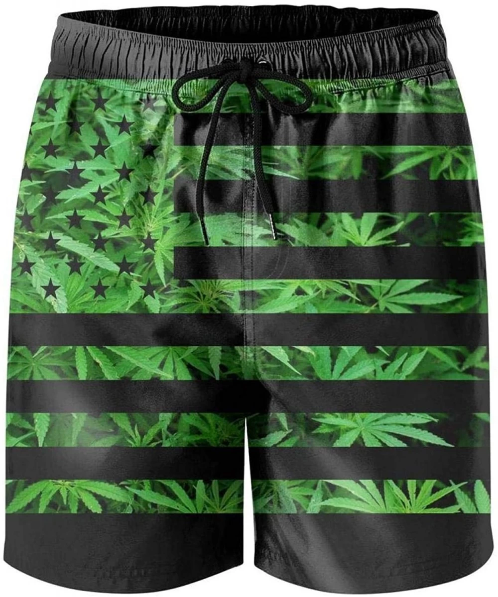 Board Shorts Mens Swim Trunks Rasta Lion Surf Beach Shorts Cargo Short Pants - Weed Usa Flag - CZ18TDOWH3M