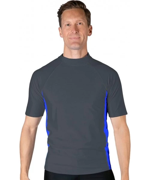 Rash Guards Men's Swim Performance Rash Guard- UPF 50+ Sun Protection - Dark Gray/ Royal - CX18RHHNOYO