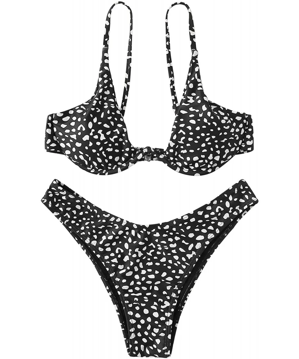 Sets Women's 2 Piece Triangle Bikini High Cut Bathing Suit Swimsuit - Leopard -Black - CF190L9E0WX