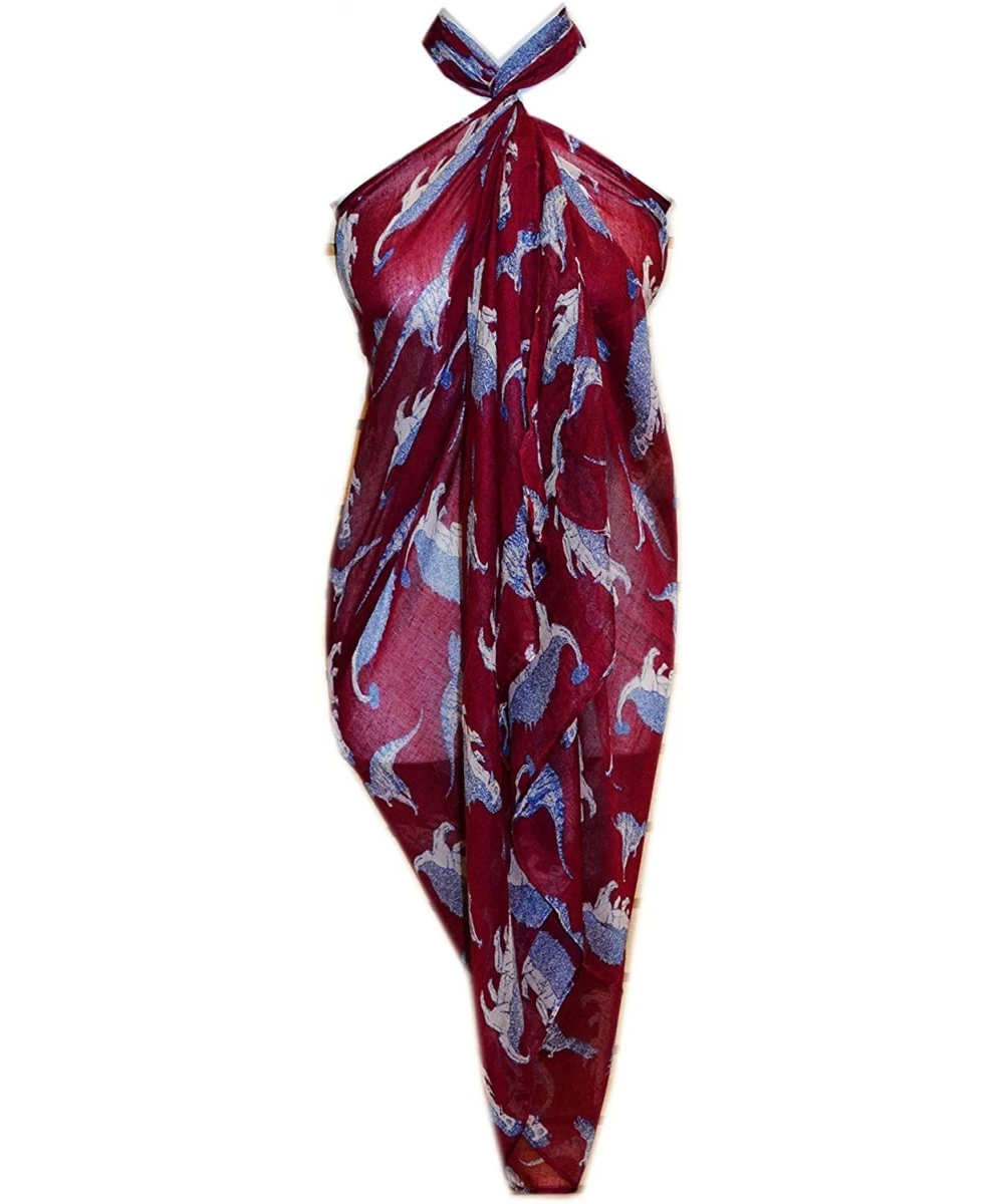 Cover-Ups Skull Spider Dino Pareo Scarf Swimsuite Cover up - Dino Burgundy - CV11PLZT9LR