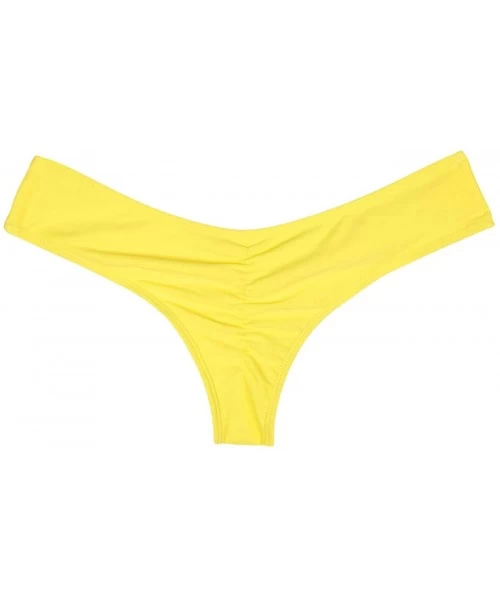 Tankinis Women's Brazilian Bikini Thong Back Ruched Bottom Cheeky T-Back Swimwear - Yellow - CG183238YZT