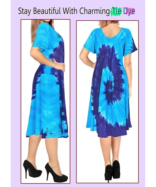 Cover-Ups Women Summer Casual Swing T-Shirt Dresses Beach Cover up Hand Tie Dye A - Blue_i563 - CL12MA59A5V