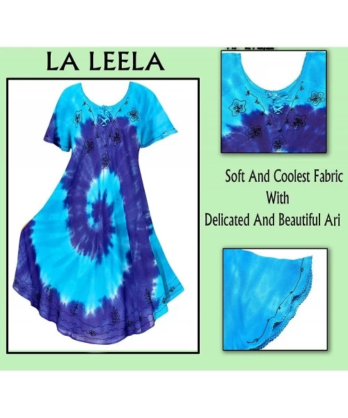 Cover-Ups Women Summer Casual Swing T-Shirt Dresses Beach Cover up Hand Tie Dye A - Blue_i563 - CL12MA59A5V