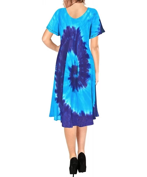 Cover-Ups Women Summer Casual Swing T-Shirt Dresses Beach Cover up Hand Tie Dye A - Blue_i563 - CL12MA59A5V