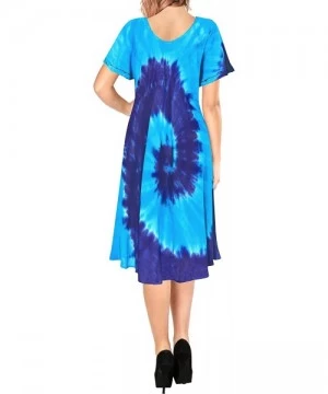 Cover-Ups Women Summer Casual Swing T-Shirt Dresses Beach Cover up Hand Tie Dye A - Blue_i563 - CL12MA59A5V