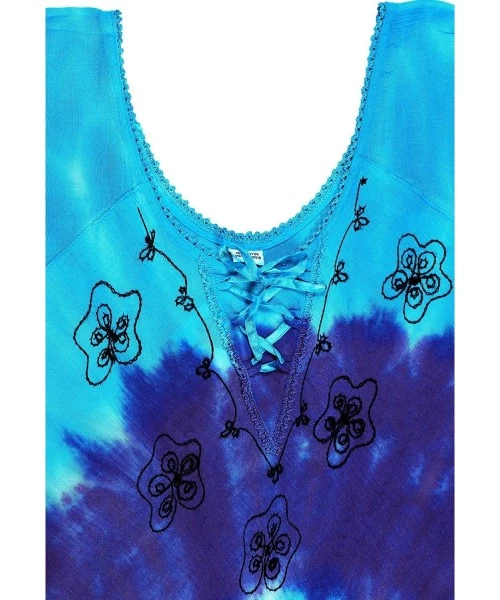 Cover-Ups Women Summer Casual Swing T-Shirt Dresses Beach Cover up Hand Tie Dye A - Blue_i563 - CL12MA59A5V