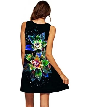 Cover-Ups Vintage Boho Dress Women Summer Casual 3D Floral Printes T Shirt Dress Fashoin Sleeveless Tank Mini Dresses A black...