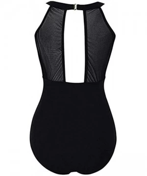 Racing Swimwear for Womens Summer Beach One Piece High Neck V Neckline Mesh Ruched Monokini Beachwear Tankini Bikini Black - ...