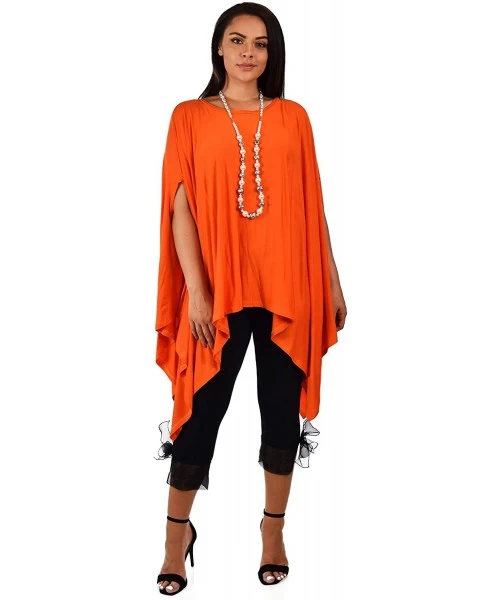 Cover-Ups Women Versatile Loose Fit Dolman Poncho Tunic Dress Top Cover Up - Orange - CO18I400ACI