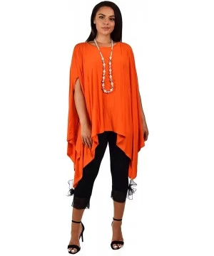 Cover-Ups Women Versatile Loose Fit Dolman Poncho Tunic Dress Top Cover Up - Orange - CO18I400ACI