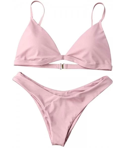 Sets Women's Sexy Triangle Bikini Brazilian Cheeky Bottom Two Piece Swimsuits Casual Summer Beachwear Swim Suits Pink - CC199...