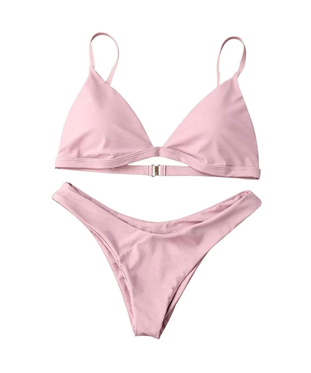 Sets Women's Sexy Triangle Bikini Brazilian Cheeky Bottom Two Piece Swimsuits Casual Summer Beachwear Swim Suits Pink - CC199...