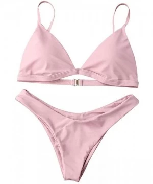 Sets Women's Sexy Triangle Bikini Brazilian Cheeky Bottom Two Piece Swimsuits Casual Summer Beachwear Swim Suits Pink - CC199...