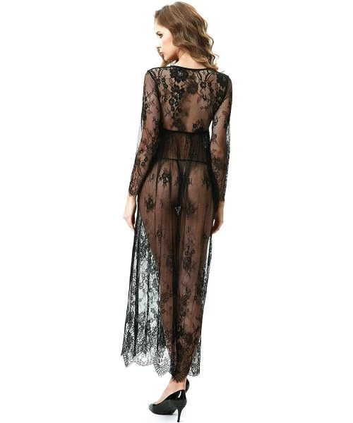 Cover-Ups Nightgowns for Women See Through Dress Lingerie Sets Swim Cover Up Sheer Maxi Dress - Black - C718SLH5Q5X