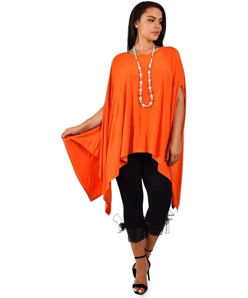 Cover-Ups Women Versatile Loose Fit Dolman Poncho Tunic Dress Top Cover Up - Orange - CO18I400ACI