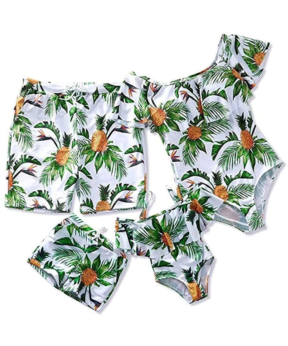 One-Pieces Mommy and Me Swimsuits Family Matching Swimwear 2020 Pineapple Printed Ruffled Monokini Off Shoulder Bathing Suits...