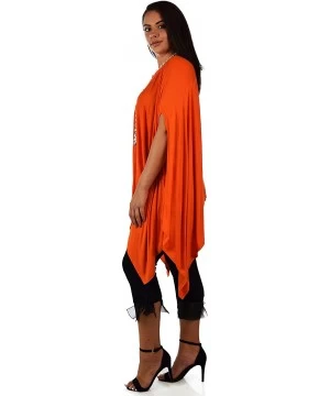 Cover-Ups Women Versatile Loose Fit Dolman Poncho Tunic Dress Top Cover Up - Orange - CO18I400ACI