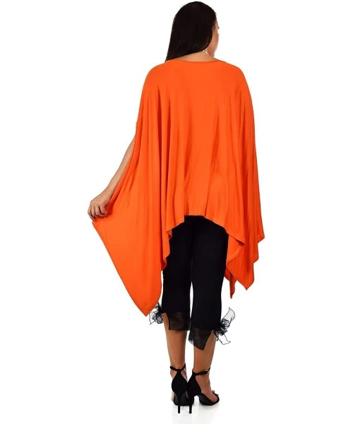 Cover-Ups Women Versatile Loose Fit Dolman Poncho Tunic Dress Top Cover Up - Orange - CO18I400ACI