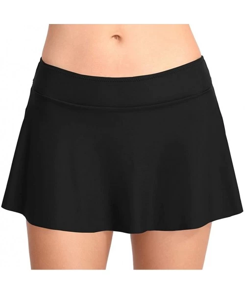 Bottoms Women's High Waisted Skirted Bikini Bottom Pleated Swimsuit Skort Tummy Control Swim Bottoms Swim Skirt - A Black - C...