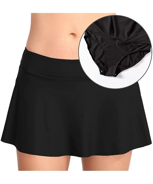 Bottoms Women's High Waisted Skirted Bikini Bottom Pleated Swimsuit Skort Tummy Control Swim Bottoms Swim Skirt - A Black - C...