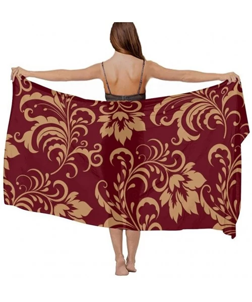 Cover-Ups Women Chiffon Sarong Beach Bikini Cover Up Wedding Party Shawls Wraps Flower Maroon Gold Classy Burgundy Antique - ...