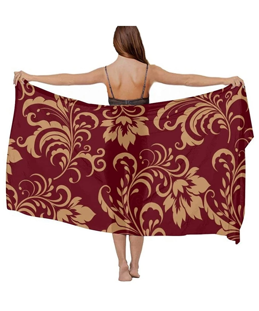 Cover-Ups Women Chiffon Sarong Beach Bikini Cover Up Wedding Party Shawls Wraps Flower Maroon Gold Classy Burgundy Antique - ...