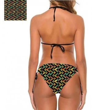 Bottoms Tie Bikini Swimsuit Set Chevron- Nostalgic Complex Zig Zag Cute Confy and Sexy - Multi 03-two-piece Swimsuit - CU19E7...