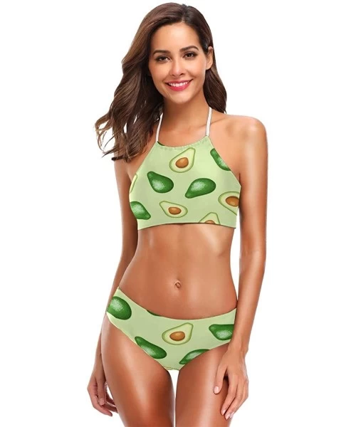 Sets Avocado Bikini Swimsuit Womens High Neck Halter Two Piece Bathing Suit - CW18QEH86UW