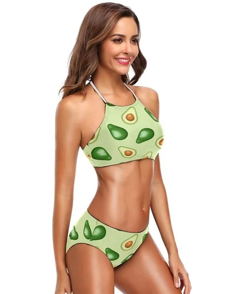 Sets Avocado Bikini Swimsuit Womens High Neck Halter Two Piece Bathing Suit - CW18QEH86UW