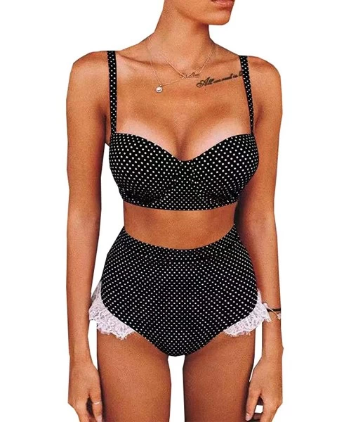 Sets Women's Two Piece Push up Tassel High Waisted Bikini Swimsuit Set Bathing Suit - Q-black - CR196D6ZA84