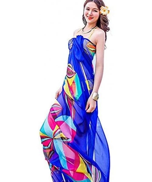 Cover-Ups Sexy Women Chiffon Beach Swimwear Sarong Wrap Dress Bikini Cover Up Scarf (Blue) - Blue - CK17YID5M53