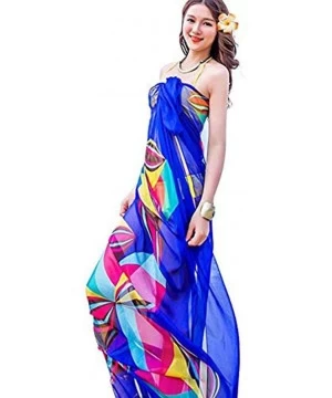 Cover-Ups Sexy Women Chiffon Beach Swimwear Sarong Wrap Dress Bikini Cover Up Scarf (Blue) - Blue - CK17YID5M53