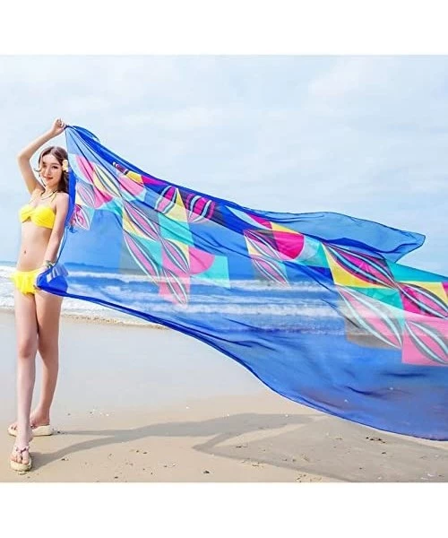 Cover-Ups Sexy Women Chiffon Beach Swimwear Sarong Wrap Dress Bikini Cover Up Scarf (Blue) - Blue - CK17YID5M53