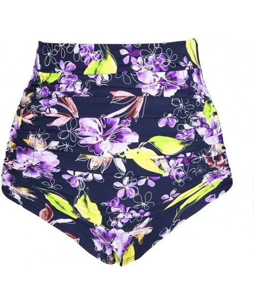 Bottoms Women's High Waist Swim Shorts Lightweight Quick Dry Swimwear Bottom - Purple Flower - C81800N2T9A