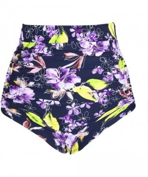 Bottoms Women's High Waist Swim Shorts Lightweight Quick Dry Swimwear Bottom - Purple Flower - C81800N2T9A