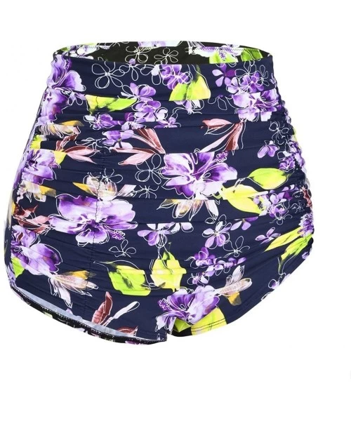 Bottoms Women's High Waist Swim Shorts Lightweight Quick Dry Swimwear Bottom - Purple Flower - C81800N2T9A