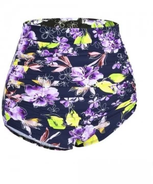 Bottoms Women's High Waist Swim Shorts Lightweight Quick Dry Swimwear Bottom - Purple Flower - C81800N2T9A