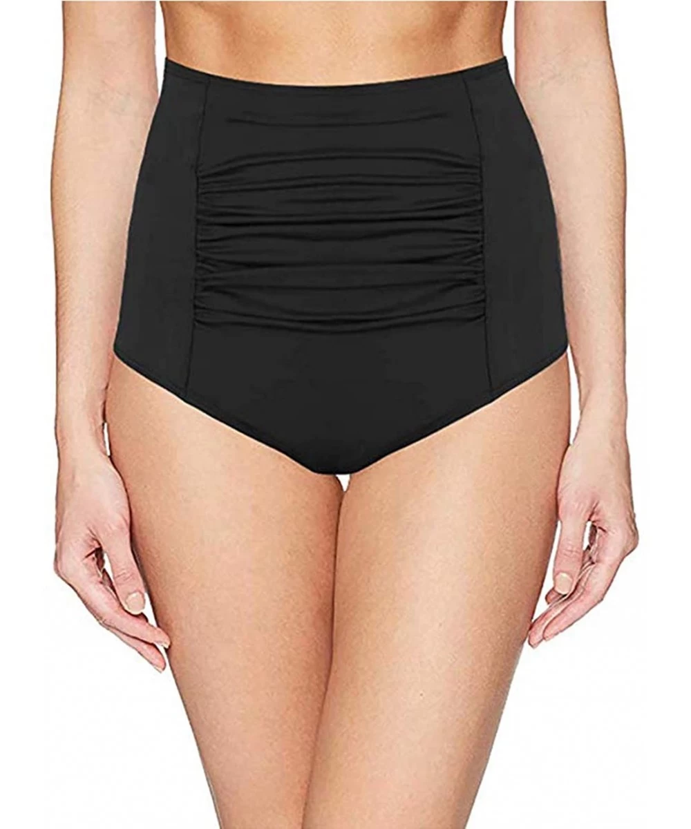 Bottoms Women's High Waisted Bikini Bottom Tummy Control Ruched Tankini Swimsuit Briefs - Black - C118NHUUIRK