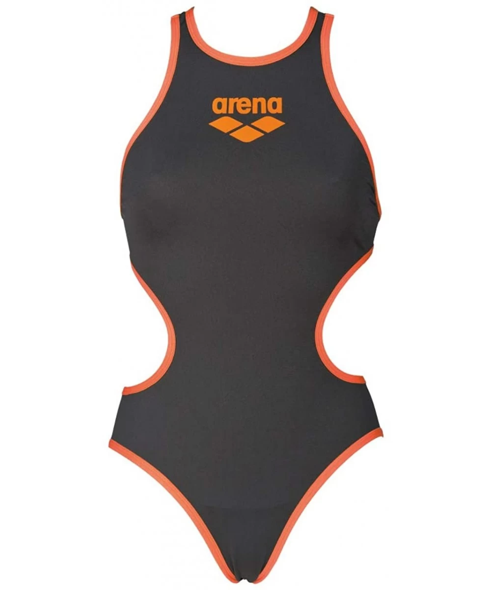 One-Pieces Womens The One Big Logo MaxLife One Piece Swimsuit - Deep Grey/Fluo Orange - CT18I3ZO2ZU