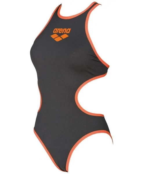 One-Pieces Womens The One Big Logo MaxLife One Piece Swimsuit - Deep Grey/Fluo Orange - CT18I3ZO2ZU