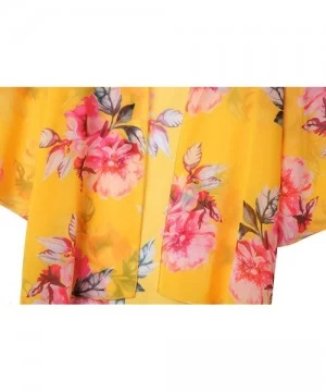 Cover-Ups Women Chiffon Swimsuit Cover Ups Floral Kimono Casual Loose Open Front Cardigan - 13-yellow - CO18TNY5W9C