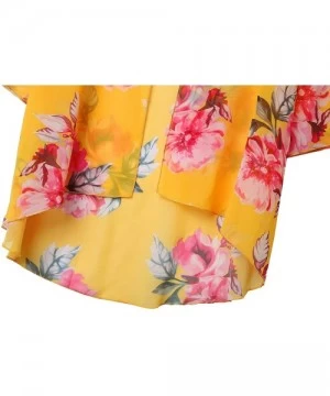 Cover-Ups Women Chiffon Swimsuit Cover Ups Floral Kimono Casual Loose Open Front Cardigan - 13-yellow - CO18TNY5W9C