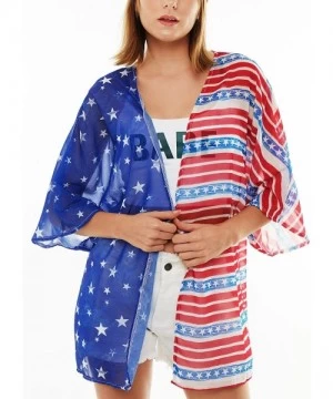 Cover-Ups Women's American Flag Kimono Bikini Cover Up Cardigans with USA Headband Bandana - CV198K0C86A