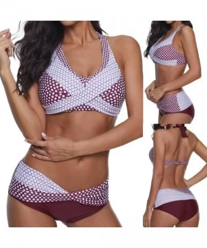 Sets Women's Halter Front Cross High Waisted Backless Sexy Swimsuit Two-Piece Bathing Suit - Wine - CX196QS2AL0