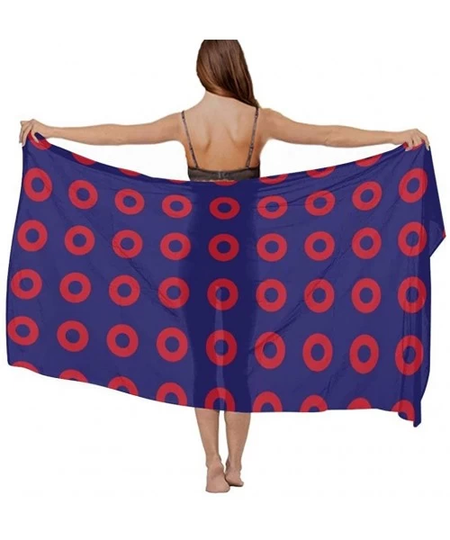 Cover-Ups Women Fashion Shawl Wrap Summer Vacation Beach Towels Swimsuit Cover Up - Phish Red Donut Circles on Blue - CT196TX...