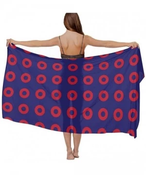 Cover-Ups Women Fashion Shawl Wrap Summer Vacation Beach Towels Swimsuit Cover Up - Phish Red Donut Circles on Blue - CT196TX...