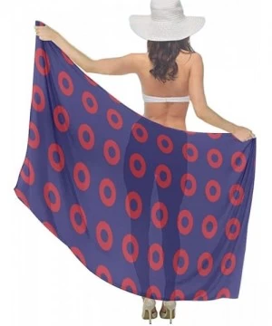 Cover-Ups Women Fashion Shawl Wrap Summer Vacation Beach Towels Swimsuit Cover Up - Phish Red Donut Circles on Blue - CT196TX...