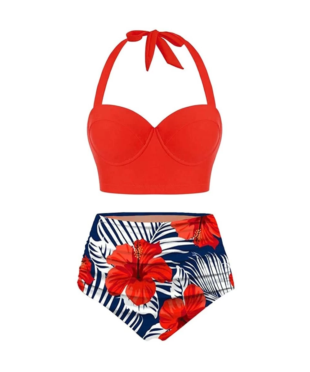 Racing Two Pieces Push-Up Padd Overlay Sunflower Print Bikini Stripe Bathing Suits Swimwear Beachwear Set - Orange - C7196AEUHDX